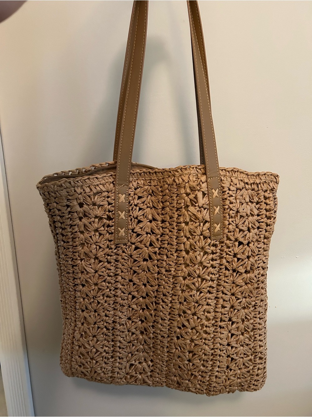 Woven Straw Tote Bag in Tan